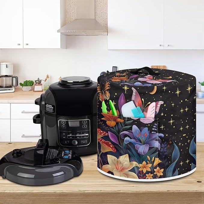 Air Fryer Cover Dust Cover, Machine Washable Appliance Covers for 3 Quart Air Fryer & Pressure Cooker Kitchen Appliance Accessories with Pockets, Butterfly Flower