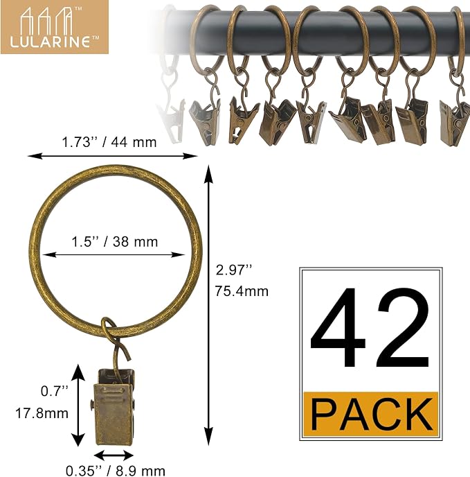 42 Pack Curtain Rings with Clips 1.5" Interior Diameter, Metal Drapery Clips - Image 2