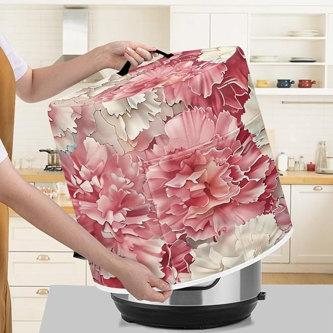 Pink Flower Dust Cover Instant Pot and Extra Accessories Dust Proof Easy to Clean Pressure Cooker Cover Electric Appliance Cover Air Fryer Accessories with Storage Pocket Size S