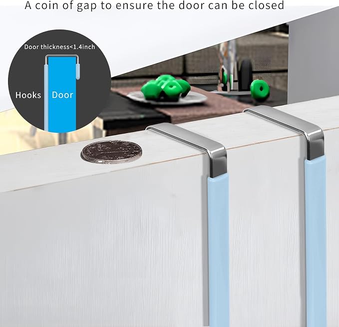 FYY Over the Door Hooks, Single-Hanger 4 Pack, Fits Doors 1 3/8" Cyan | Heavy - Image 5