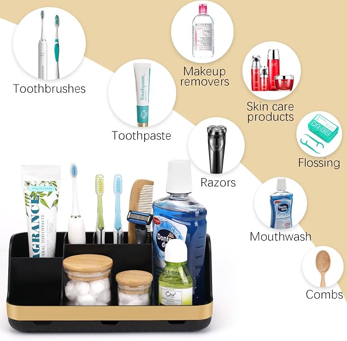 GFWARE Gold Toothbrush Holders for Bathrooms Countertop Organizer - Image 5