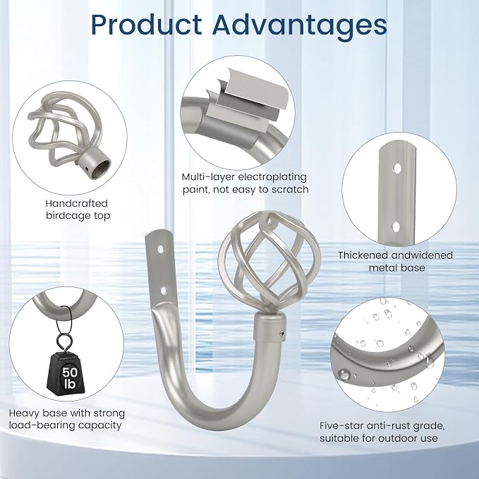 HIKMLK Curtain Holdbacks 2pcs, Solid Cast Iron Heavy Duty Curtain Tiebacks - Image 3
