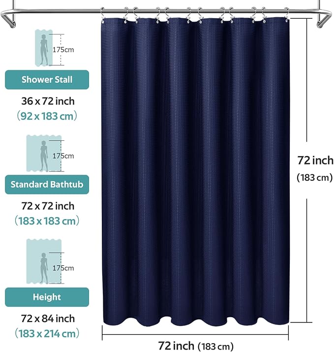 Vipfree 3 in 1 Shower Curtain Set, Waffle Shower Curtain and Liner Set - Image 6