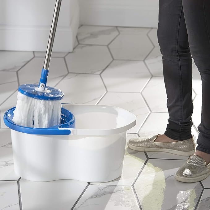 Clorox Microfiber Spin Dry Microfiber Mop and Bucket System, Blue/White