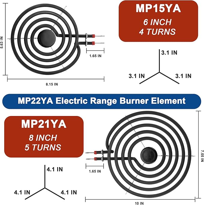 Electric Stove Burner Coil Elements MP15YA MP21YA and 5304430150 5304430149 Porcelain Black Drip Pans Replacement for ken-more fri-gidaire Electric Stove Burners for Electric Stove Top by Fetechmate