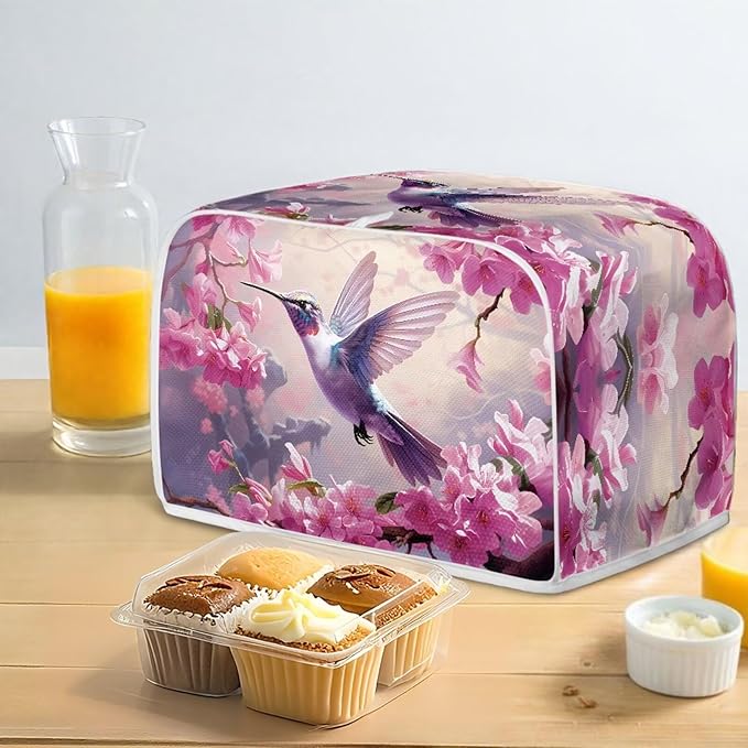 Hummingbird Flower Print Toaster Cover 4 Slice Dust Fingerprint Protection for Kitchen Small Appliance Kitchen Accessories Decor