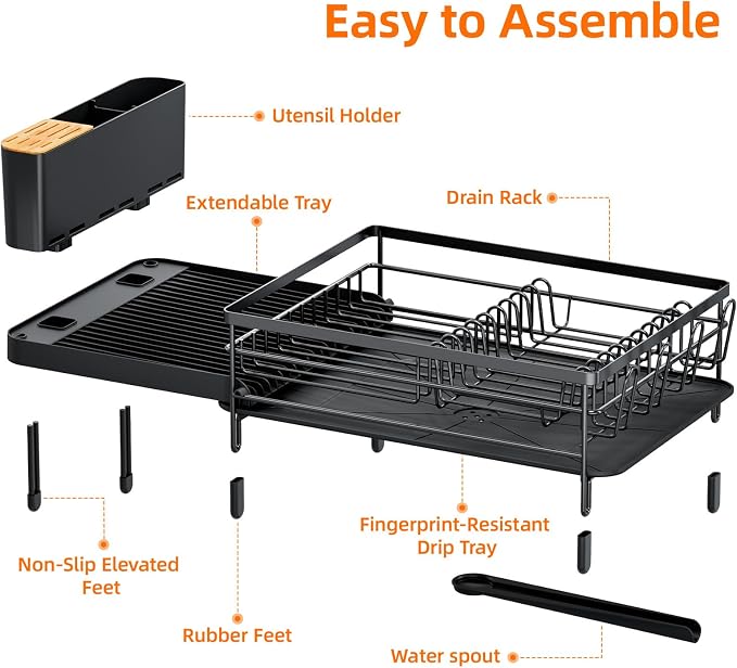 Urackify Extendable Dish Drying Rack, 18.5"-26.7" L x 12.7" W - Image 7