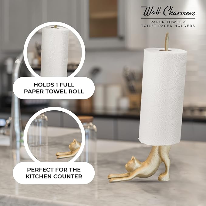 WallCharmers Gold Paper Towel Holder, Metal Toilet or Kitchen Paper Holder - Image 4