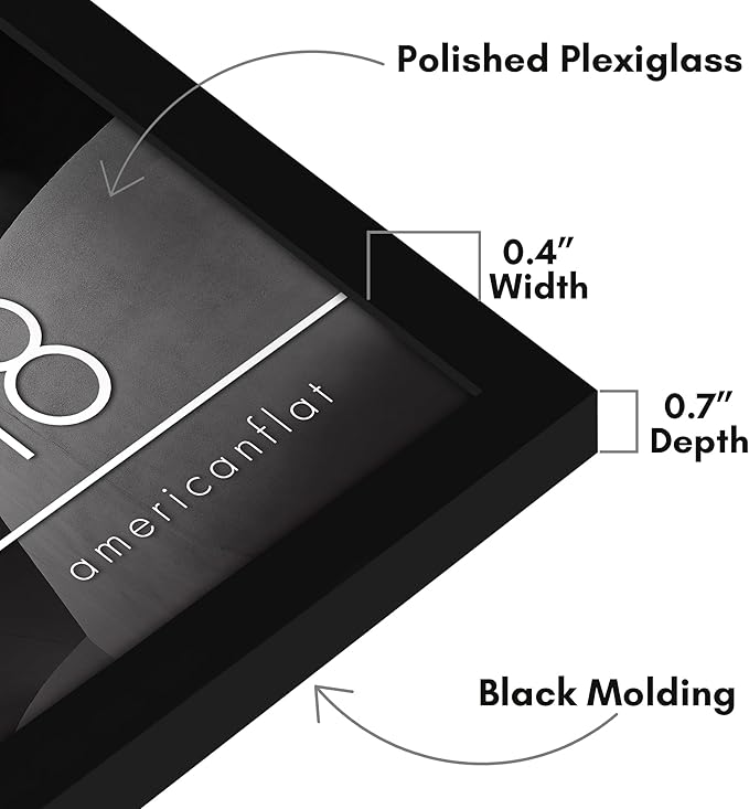 Americanflat 13x18 Picture Frame with Polished Plexiglass - Streamline Collection - Thin Border Picture Frame for Wall Display - Hanging Hardware Included - Black