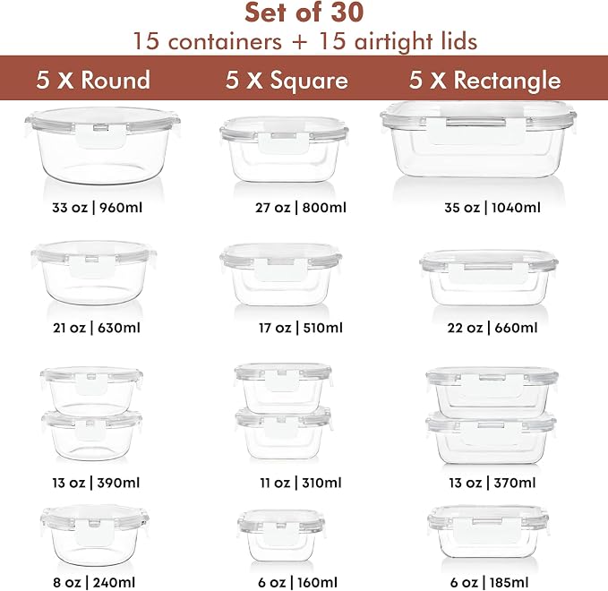 Razab 30 PC Glass Food Storage Containers - Image 2