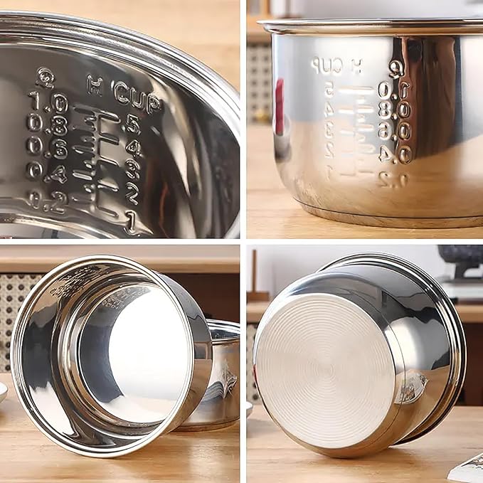 Rice Cooker Replacement Pot, Stainless Steel Non-Stick Inner Pot with Durable Upgrade & Even Heating for Perfect Rice (Please Confirm Size and Shape Before Purchase)