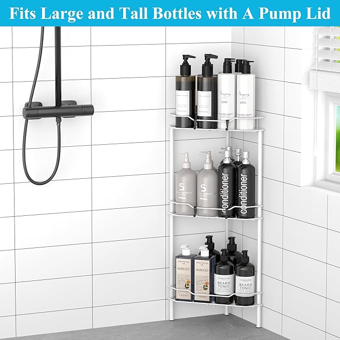 HuggieGems Metal Floor Standing Corner Shower Caddy, 3 Tier - Image 4