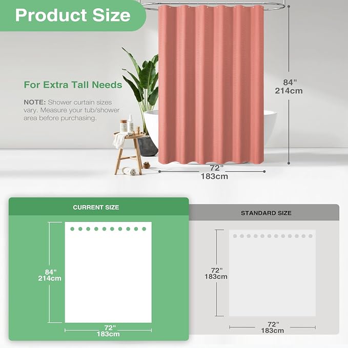 Dynamene Extra Long Waffle Shower Curtain 256 GSM Fabric 72"x84" Coral - Image 3