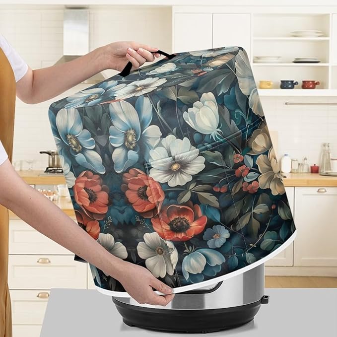 Floral Print Pressure Cooker Cover, Kitchen Appliance Dust Cover, Rice Cooker Protective Cover with Pocket, Suitable for Air Fryer Cover, Toaster Cover, Oven Cover
