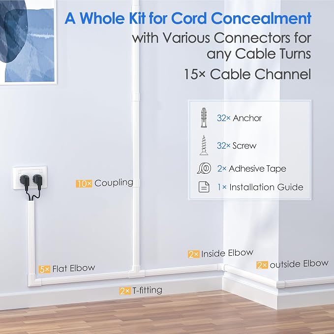 Yecaye TV Cord Hider Wall Mounted, 236in Cord Cover, W0.98in H0.51in, Cable - Image 3