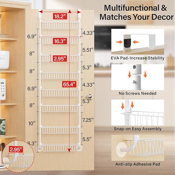 Delamu Over The Door Pantry Organizer, 8-Tier Metal Pantry Door Organization - Image 2