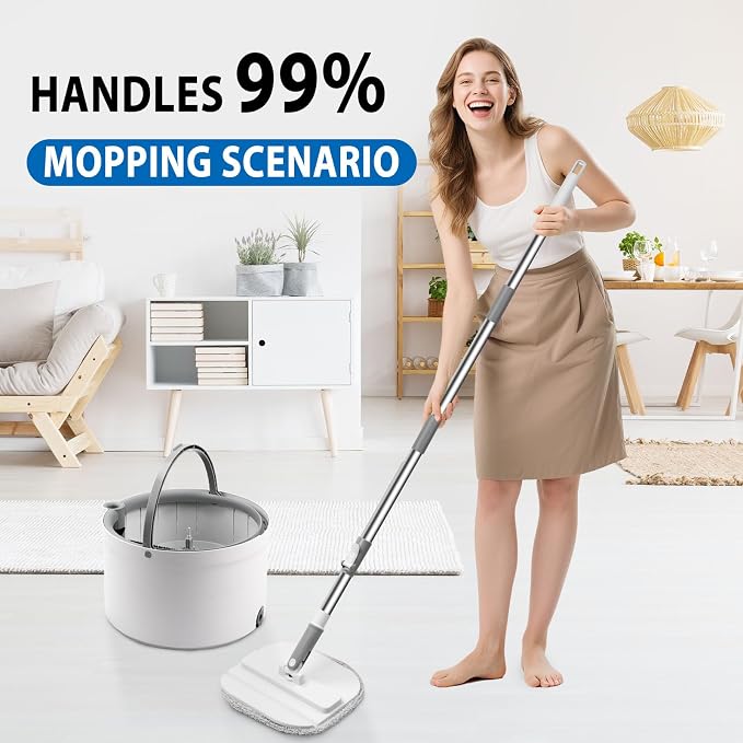 Spin Mop and Bucket with Wringer Set, Clean/Dirty Water, 3 Pads - Image 7
