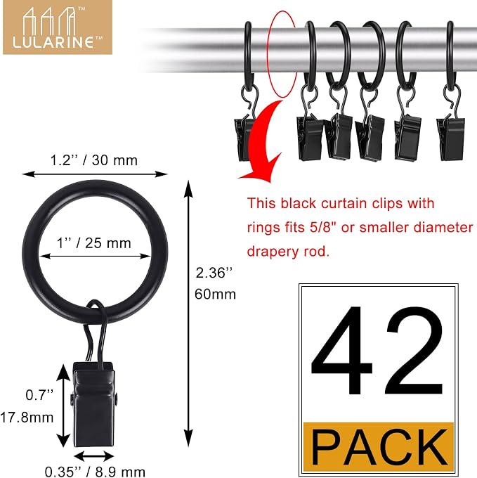 42 Pack Curtain Rod Clip Rings, Metal Drapery Ring - Image 2