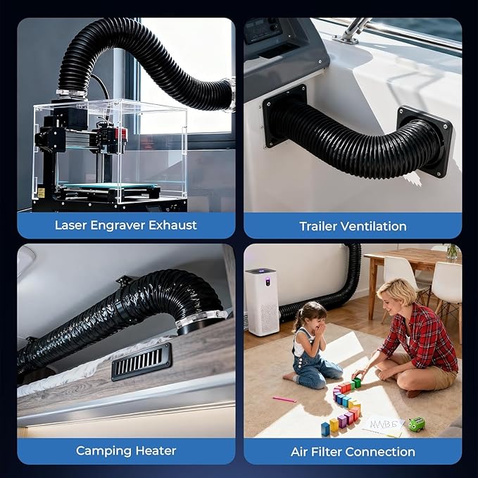 Diesel Heater Ducting 3inch 8FT, Nylon Flexible Duct Hose, Insulated Duct Vent Hose for Diesel Heater, 3D Printer, Dryer Vent, RV, Boat Blower, Ventilation Systems, Black
