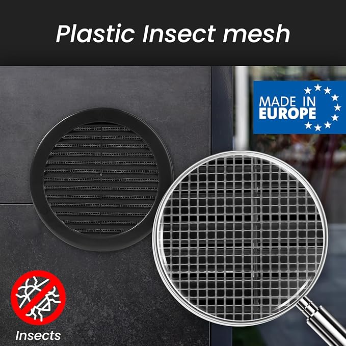 Repa Market 6 Inch (Opening) Black Round Air Vent Cover - Pack of 10 Plastic Fresh Air Intake Vent - AC Cover with Nylon Mesh Screen - Wall, Ceiling HVAC Return Air Register - Modern Soffit Vents