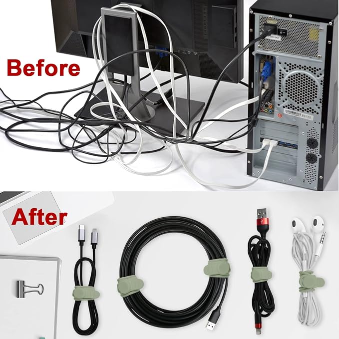 Silicone Cable Ties, Cord Organizer Cable Management | Reusable Cord Ties - Image 3
