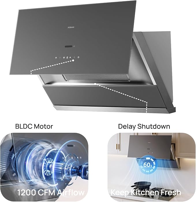 ROBAM Under Cabinet or Wall Mount Kitchen Range Hood 36" R-Max3 Black, 1400CFM Auto-Adjust Speed Control with LED Lights Vent Hood, Fingerprint Resistance and R-Link Tech
