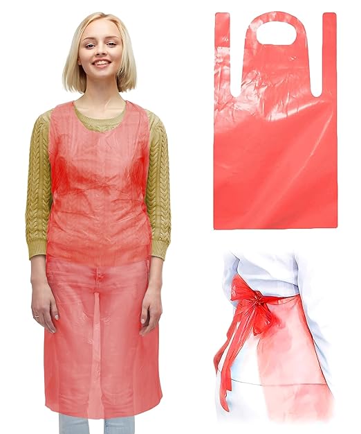 ABC PACK & SUPPLY Red Plastic Disposable Aprons Adults for Painting, 28 x 46 Inches. Pack of 500 Disposable Plastic Aprons, 1 Mil. Unisex Waterproof Polyethylene Painting Apron for Food Industry