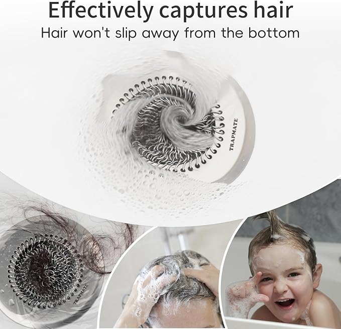 TRAPMATE Shower Drain Hair Catcher, 4.4" Anti-Clogging Bathtub Drain Cover | - Image 3