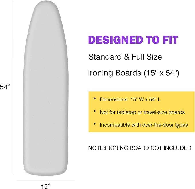 Ironing Board Cover and Pad 15x54 Standard Size, Extra Thick Cotton Iron Board - Image 2