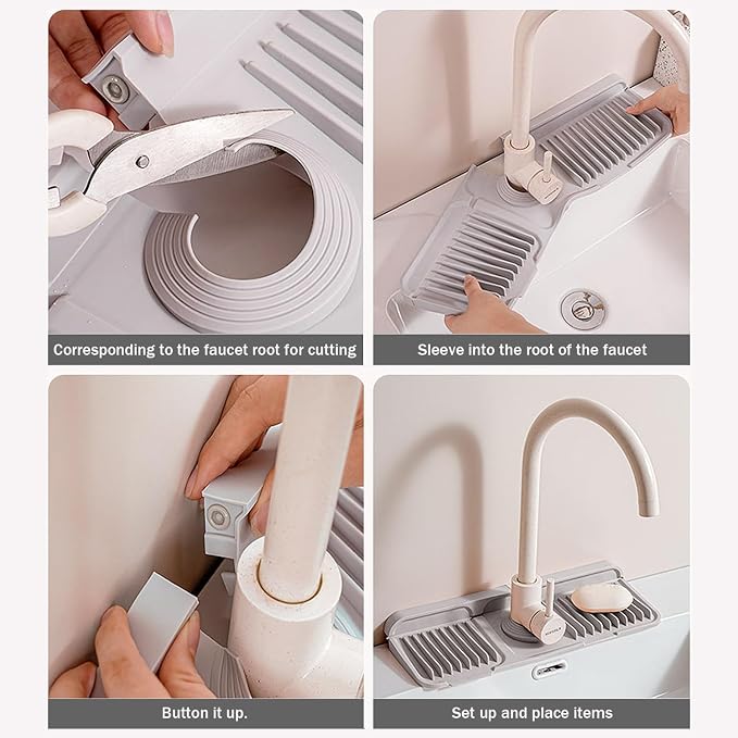 17" Silicone Faucet Handle Drip Catcher Tray, 7° Sloped Self Draining Mat - Image 2