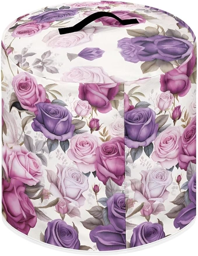 Purple Rose Pressure Cooker Cover for 6 Quart Instant Pot and Air Fryer Accessories, Stain Resistant Washable Round Protective Cover Electric Appliance Cover with Front Pocket
