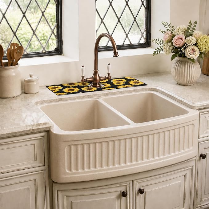 Vintage Black Sunflowers Kitchen Sink Splash Guard Faucet Mat, Faucet Non-Slip - Image 7