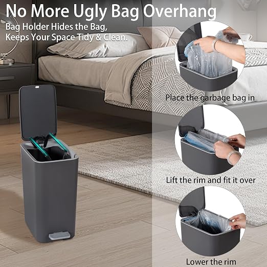 Small Bathroom Trash Can with Lid, 3.2 Gallon Slim Step Trash Can, Narrow - Image 5