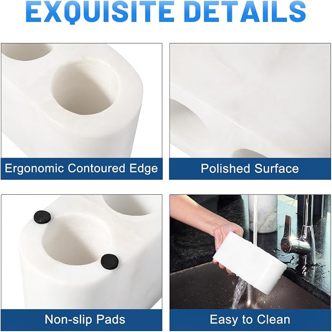 BCS Toothbrush Holder for Bathrooms, 3 Slots Marble Toothbrush Organizer - Image 4