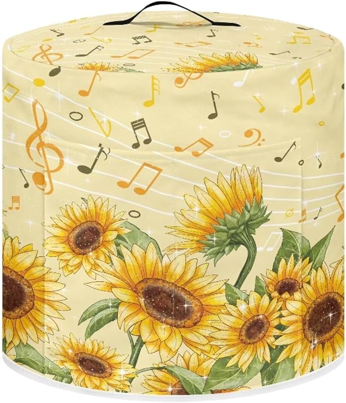 Flashideas Sunflower Note Pressure Cooker Cover for Women Insulated Rice Cooker Cover with Easy to Clean Lining Waterproof Dust Cover with Pockets for Instant Pot 6 Quart Appliance Cover