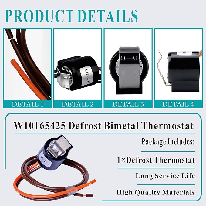 Upgraded W10165425 Defrost Bimetal Thermostat Replacement Compatible with Whirl-Pool EB9FVH series, May-tag, Ken-More, Replaces 1455131, AP6016065, PS11749348, EAP11749348, 12639324SP, WPW10165425