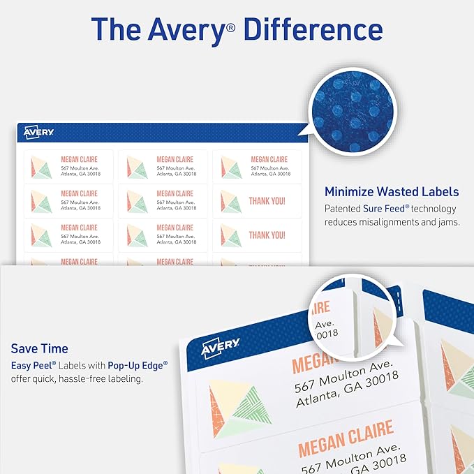 AVERY White Address Labels | 1" x 2-5/8" | Easy Peel | Sure Feed Technology | 300 Labels, Pack of 5