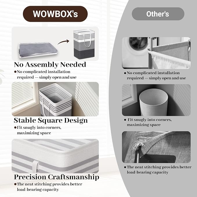 WOWBOX 2 Pack Laundry Baskets, Collapsible Dirty Clothes Laundry Hampers - Image 5