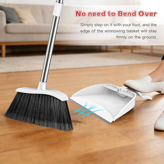 Broom and Step-on Dustpan Set, 59-in Adjustable Long Handle Broom - Image 6