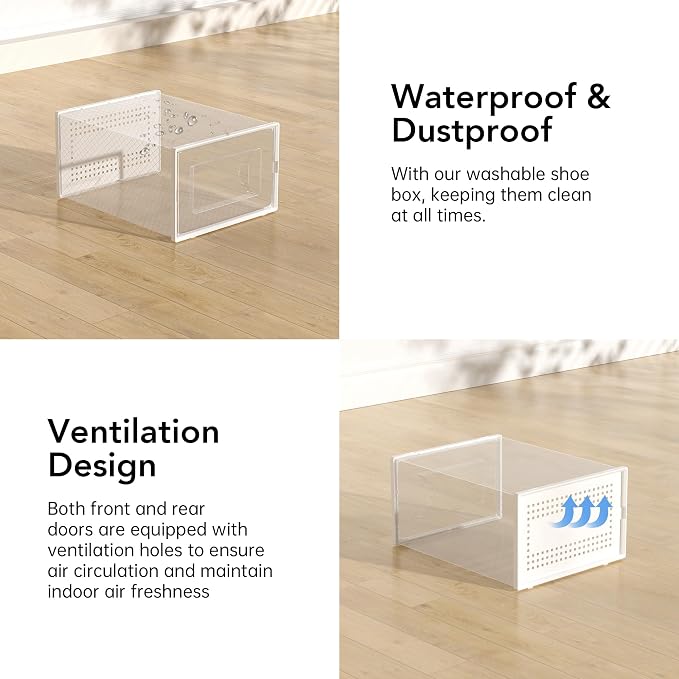 Foluck X-Large Shoe Storage Box, 15 Pack Clear Plastic Stackable Shoe Organizer - Image 6
