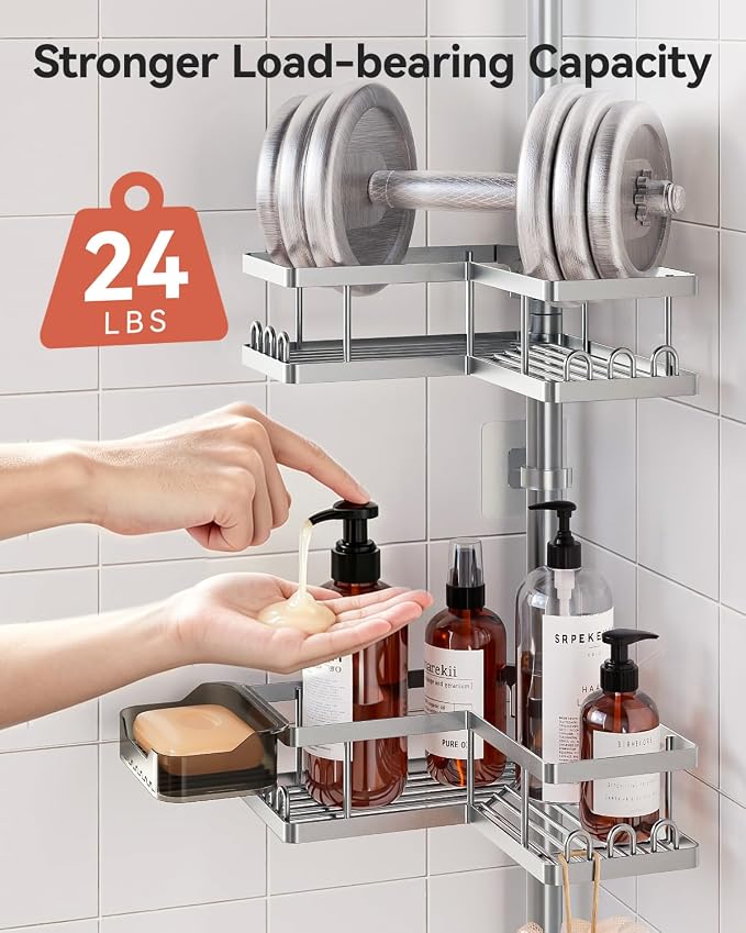 YASONIC Corner Shower Caddy Tension Pole, 25.7-109.1in Adjustable Shower Shelves - Image 6
