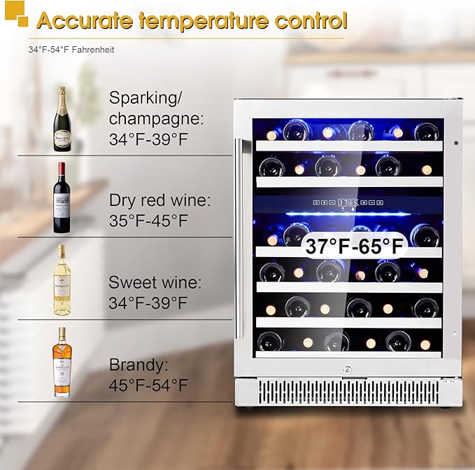 Luchar 24 Inch Wine Cooler Refrigerator, 46 Bottle Dual Zone Built-in or Freestanding Wine Fridge with Double-Layer Tempered Glass Door, Wine Refrigerator for Home, Kitchen, Bar, Office