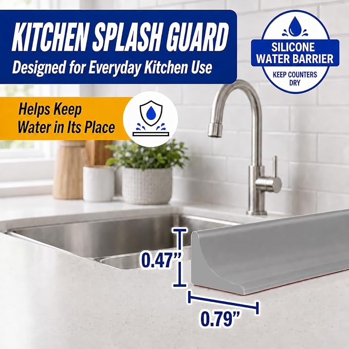 Grey Kitchen Sink Splash Guard and Bathtub Water Barrier, 98 in | Flexible - Image 2