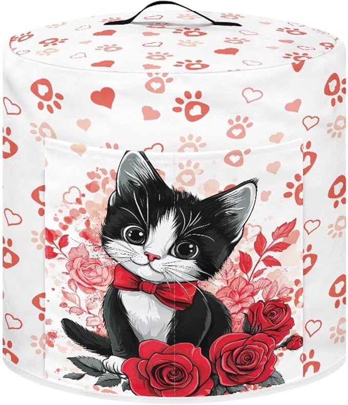 Cat Rose Heart Love Print Dust Cover for 3 Quart Instant Pot, Dust Proof Pressure Cooker Cover Valentine's Day Decoration Electric Appliance Cover Air Fryer Accessories with Pocket and Handle
