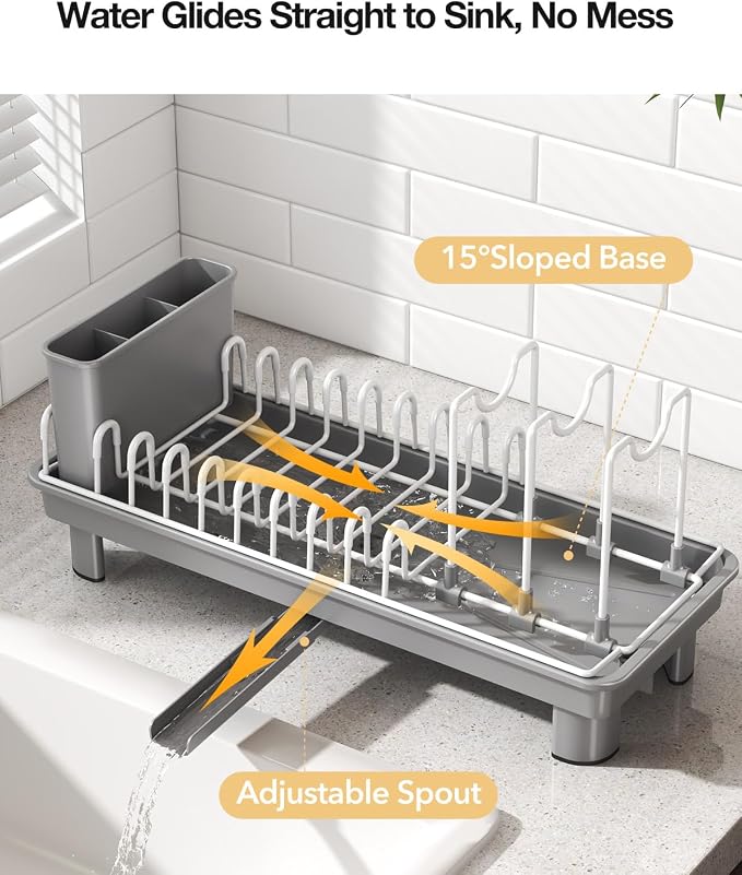 Small Dish Drying Rack with Drainboard, Compact - Image 4