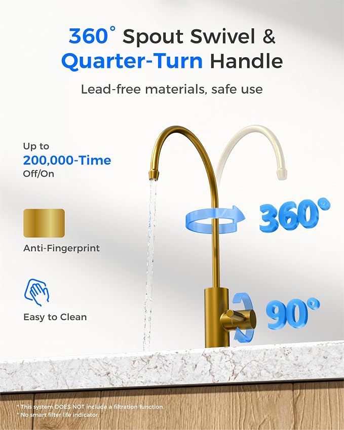Waterdrop G2FCT-Gold Reverse Osmosis Water Filter Faucet, Brushed Gold | Water - Image 7