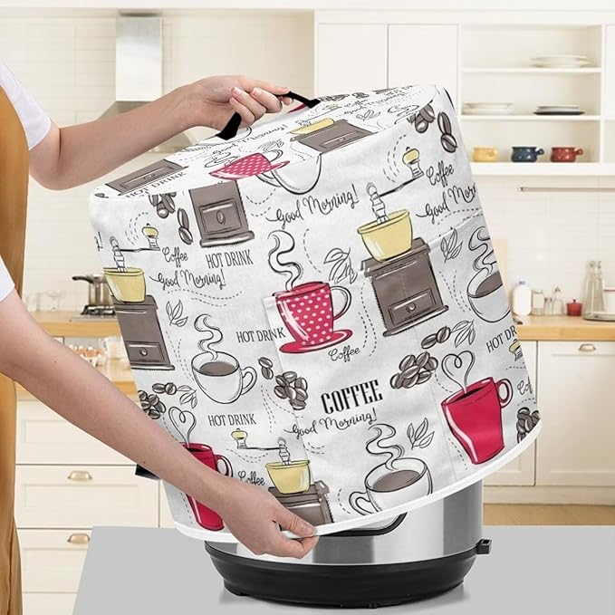 Dust Cover Compatible with 6 qt Pressure Cooker and Extra Accessories, for Electric Rice Cooker and Air Fryer Insulated Cover Keep Appliance Clean, Coffee Red White