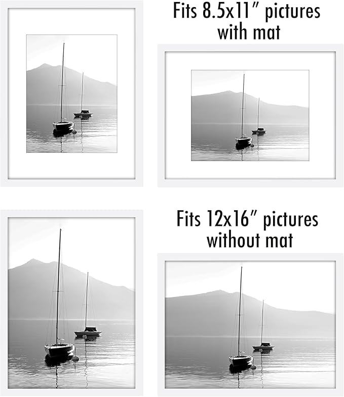 Americanflat 12x16 Picture Frame with Polished Plexiglass - Set of 5 - Use as 8.5x11 Frame with Mat or Display 12x16 Photo Without Mat - Galleria Collection - Picture Frames for Wall Display - White
