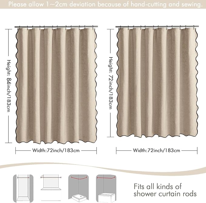 MIULEE Copper Brown Scalloped Linen Shower Curtain 72x72 Inches - Image 6