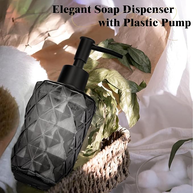 11oz Glass Soap Dispenser with Plastic Pump, Elegant Dispenser - Image 3
